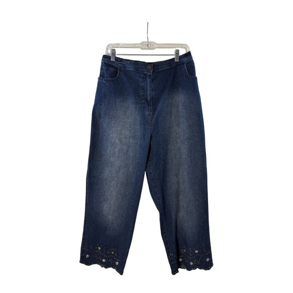 Quacker Factory Dark Wash Cropped Jeans With Sequins Detail At Hem - Picture 1 of 12